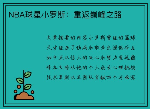 NBA球星小罗斯：重返巅峰之路